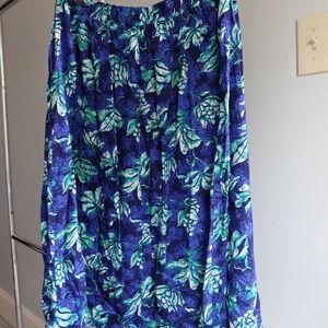 Rhodes‎ Collection Vintage blue rayon floral skirt Women's Patterned